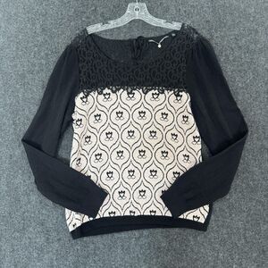 Anthropologie Knitted & Knotted Sweater Women's XL Black Cream Jacquard